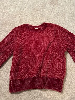 H&M Deep Red Chenille Crewneck Sweater